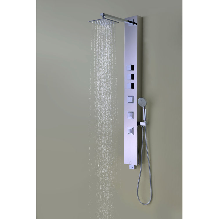 Polished Chrome Stainless Steel 59" Shower Panel with Jets and Handheld Wand