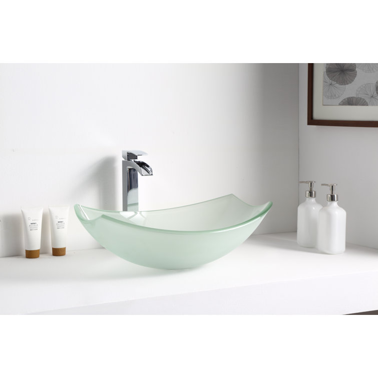 Lustrous Frosted 19.7'' Clear Glass Oval Vessel Sink