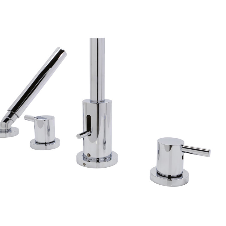 Polished Chrome 2-Handle Deck Mount Roman Tub Faucet with Handheld Sprayer