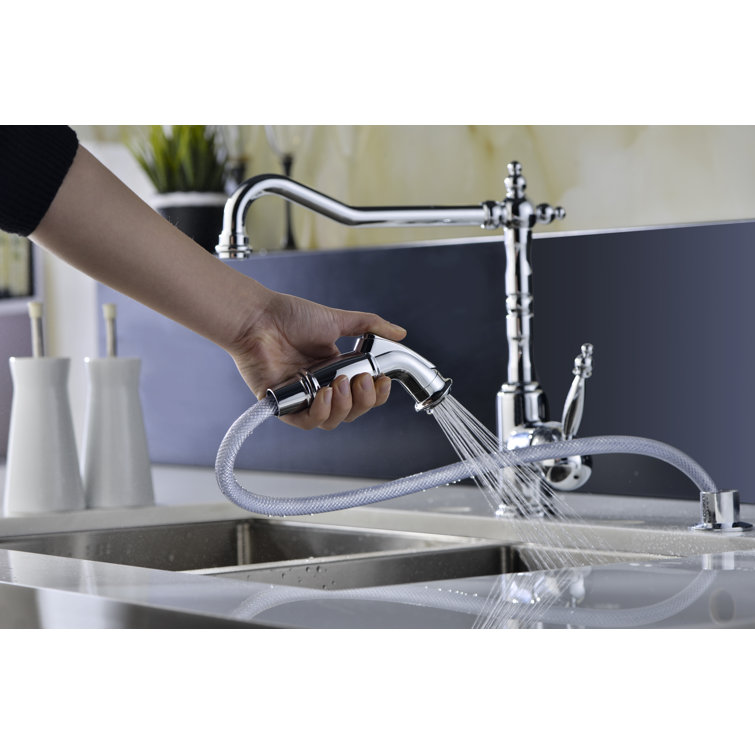 Polished Chrome Single Handle Kitchen Faucet with Sprayer