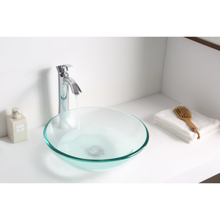 Lustrous Clear Tempered Glass Round Above-Counter Bathroom Sink