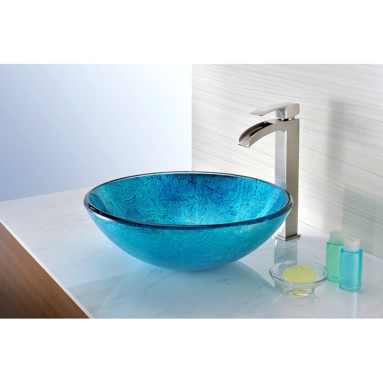 Emerald Ice 16.5'' Round Tempered Glass Vessel Bathroom Sink