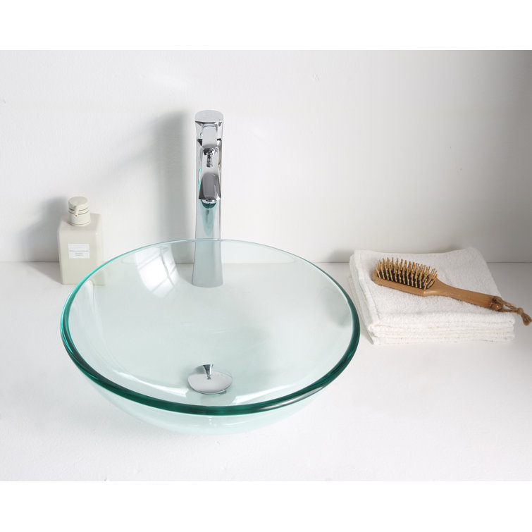 Lustrous Clear Tempered Glass Round Above-Counter Bathroom Sink