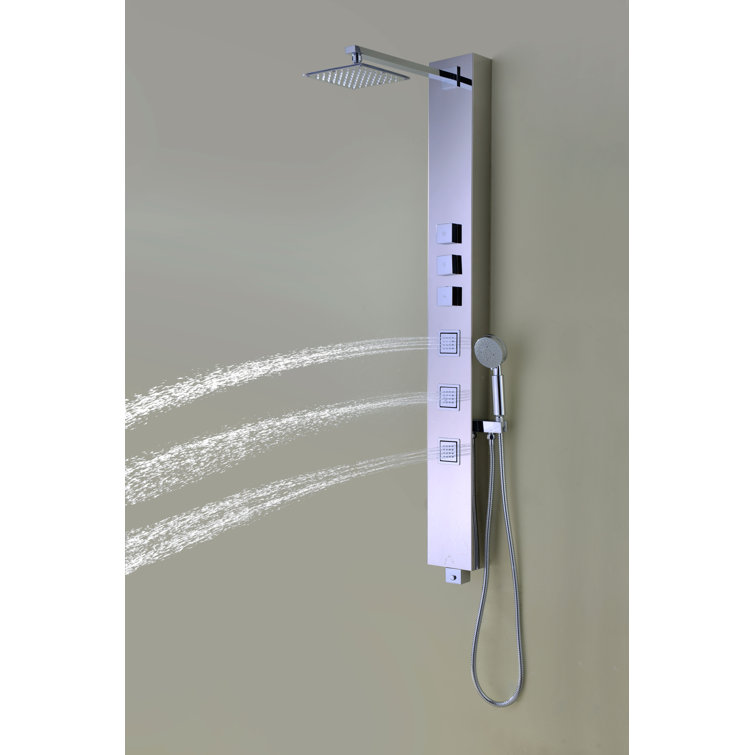 Polished Chrome Stainless Steel 59" Shower Panel with Jets and Handheld Wand