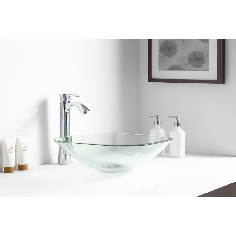 Cadenza 16.5'' Clear Tempered Glass Square Vessel Sink