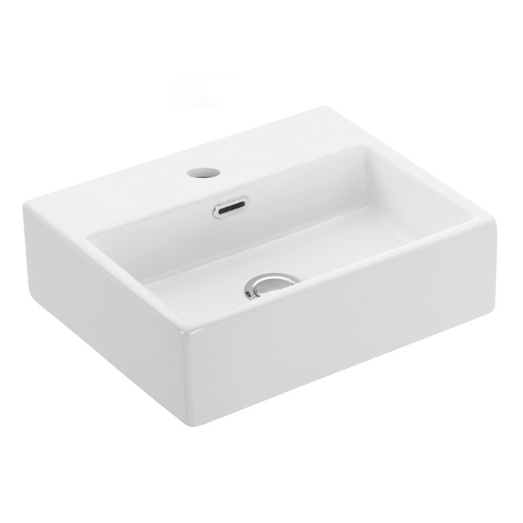 Quattro Glossy White Ceramic Wall-Mount Vessel Sink