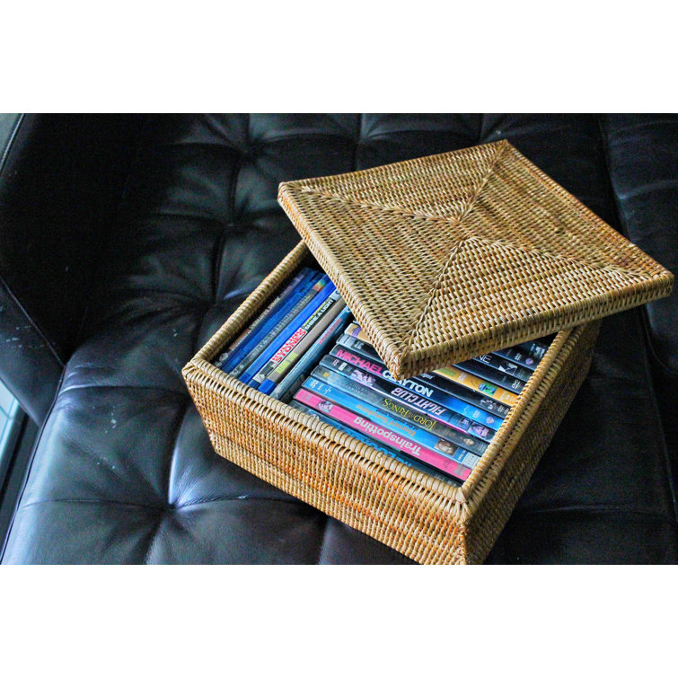 Handmade Honey Brown Rattan Storage Box with Removable Lid