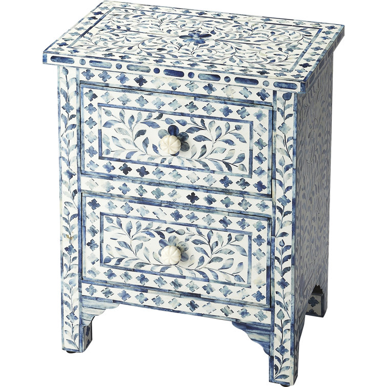 Vivienne Blue Bone Inlay 2-Drawer Accent Chest