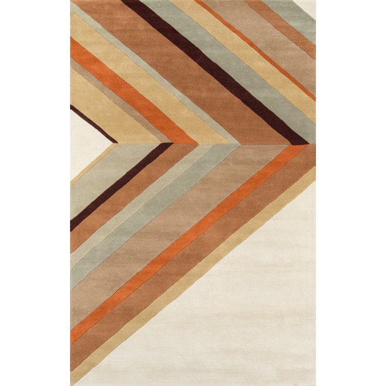 Handmade Ivory and Brown Wool Rectangular Rug 9' x 12'