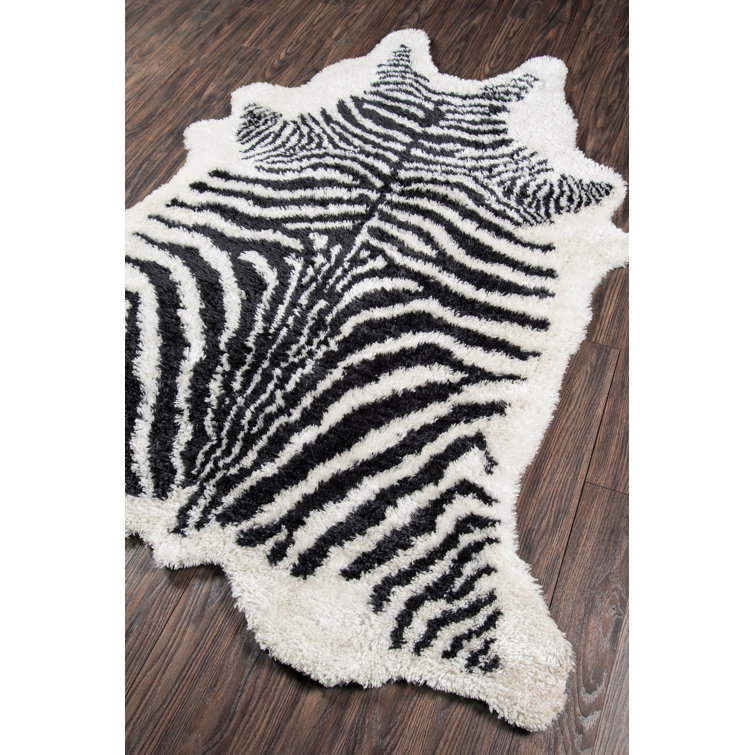 Zebra Striped Black and Turquoise Faux Fur Rug 3'6" x 5'6"