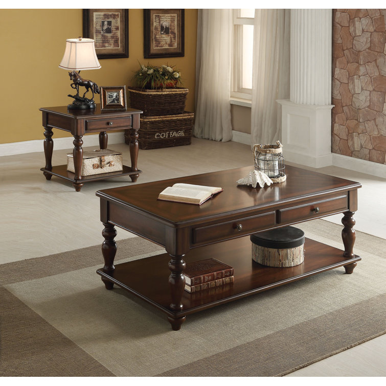 Walnut Brown Wooden End Table with Drawer and Shelf
