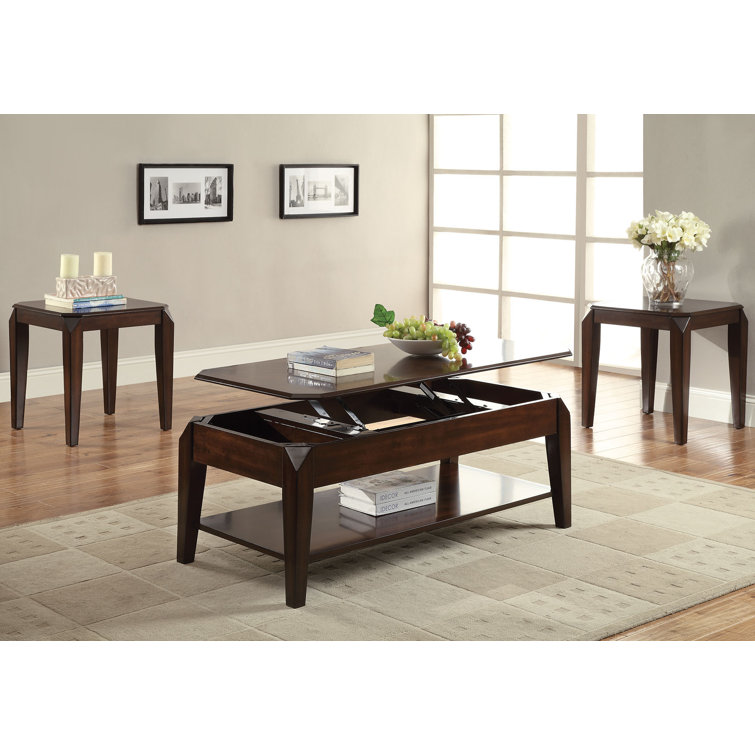 Walnut and Marble Lift-Top Rectangular Coffee Table with Storage
