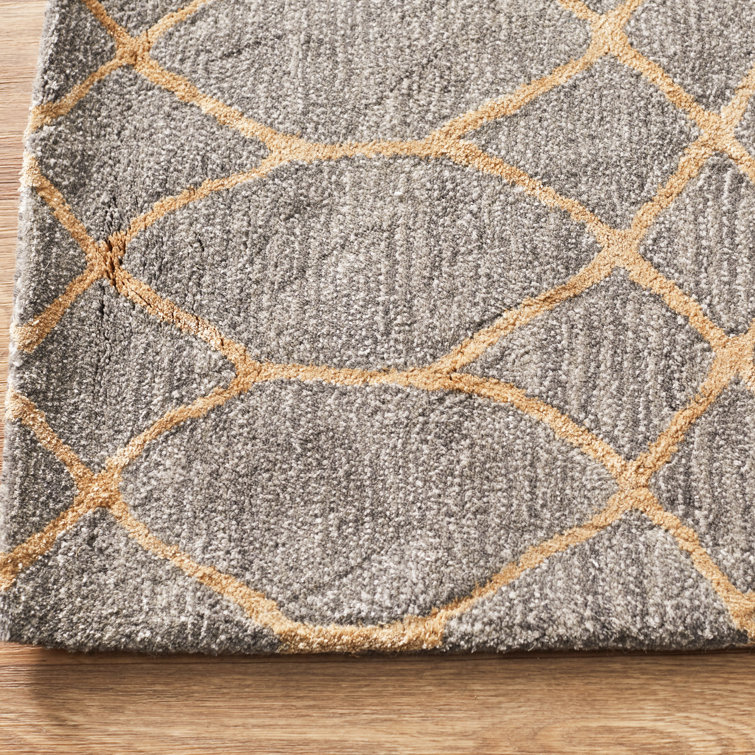 Handmade Gray Wool Viscose Geometric Tufted Rug 5'6" x 8'6"