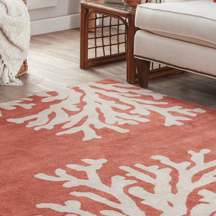 Coral and Ivory Wool Tufted 5' x 8' Area Rug
