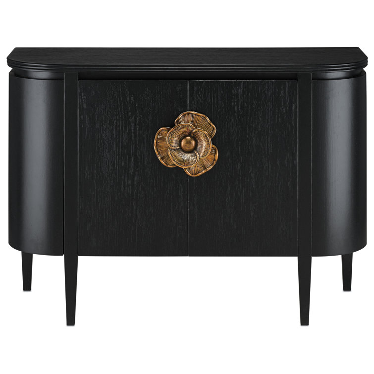 Briallen 48'' Caviar Black and Antique Brass Demilune Cabinet