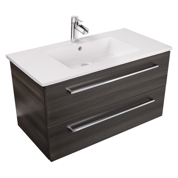 Silhouette 36" Walnut Wall-Mount Single Sink Vanity with Marble Top