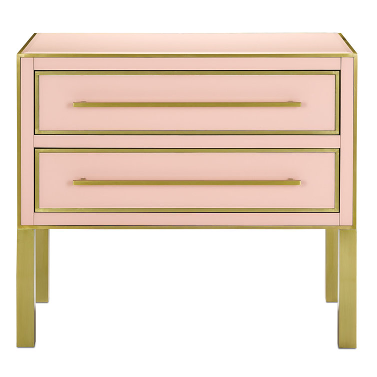 Arden Silver Peony 2-Drawer Nightstand with Satin Brass Trim