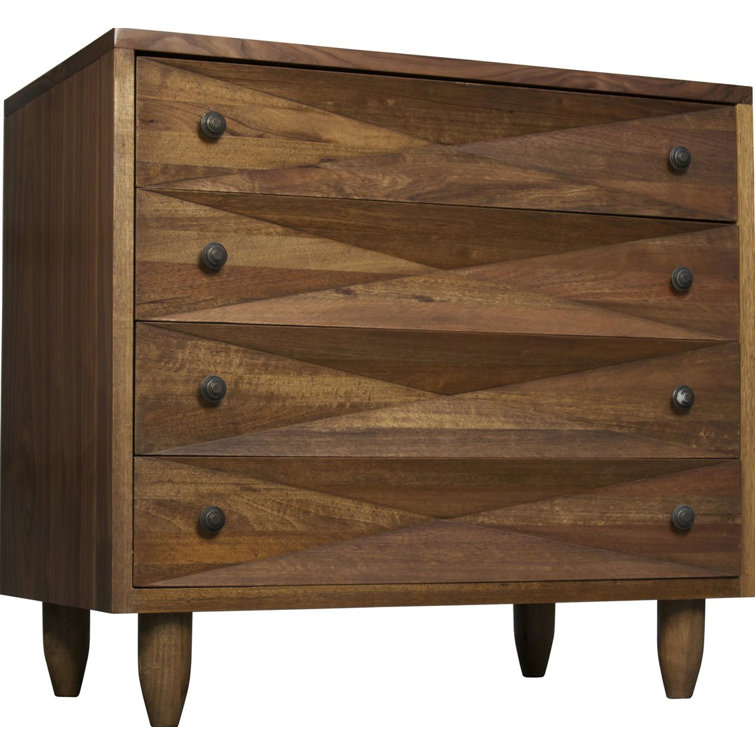 Mid-Century Diamond-Carved Dark Walnut Chest