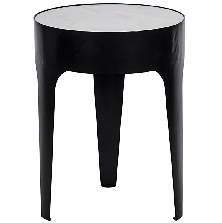 Round Black Marble Top 18" Metal Accent Table