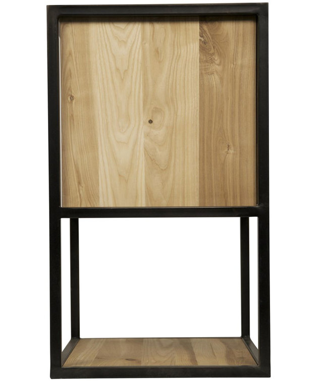 Pearce Elm and Black Metal Rectangular End Table with Storage