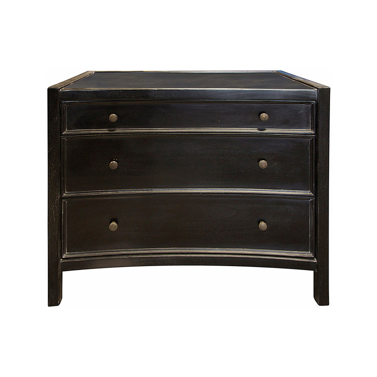 Artesia Hand-Carved Black Mahogany 3-Drawer Side Table