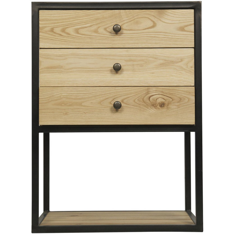 Pearce Elm and Black Metal Rectangular End Table with Storage