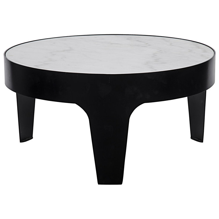 Round Black Metal Coffee Table with White Marble Top