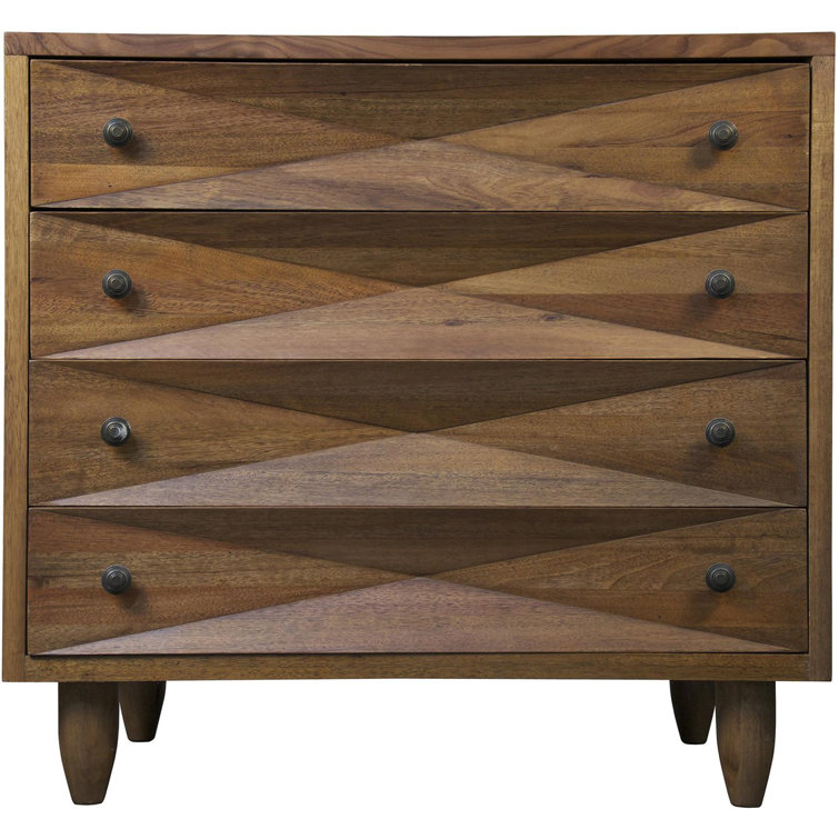 Mid-Century Diamond-Carved Dark Walnut Chest