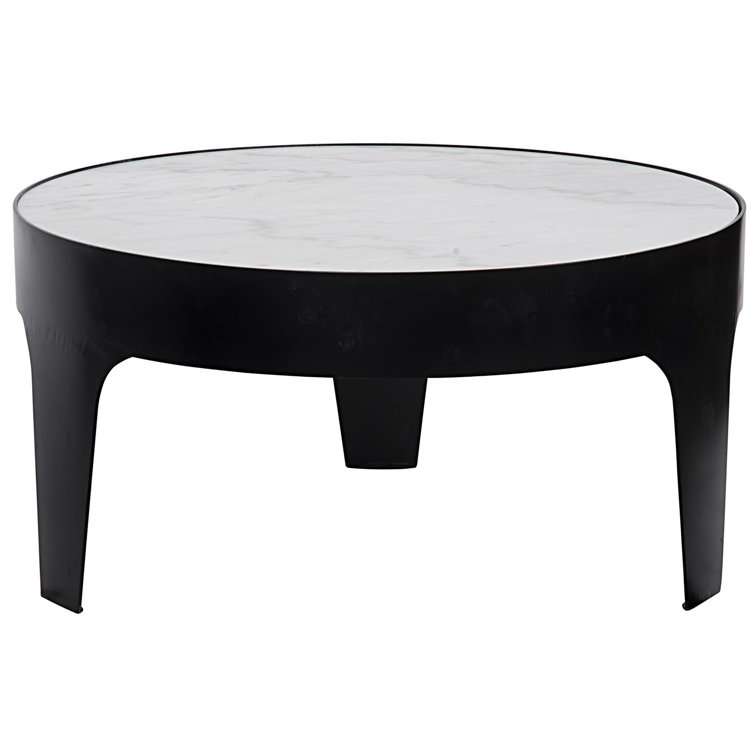 Round Black Metal Coffee Table with White Marble Top