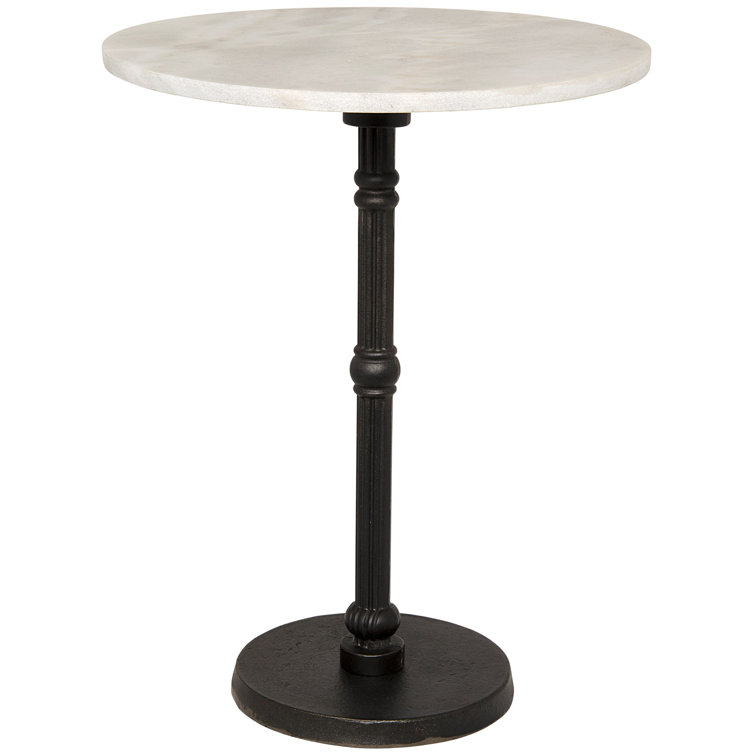 Round Stone and Metal Matte Black End Table
