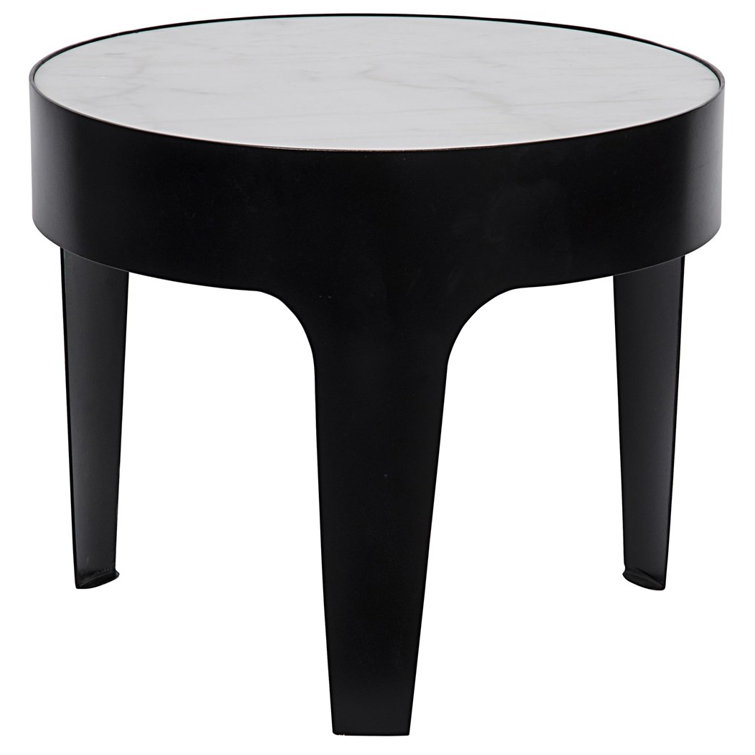 Noir Classic Round 24" Stone and Metal End Table