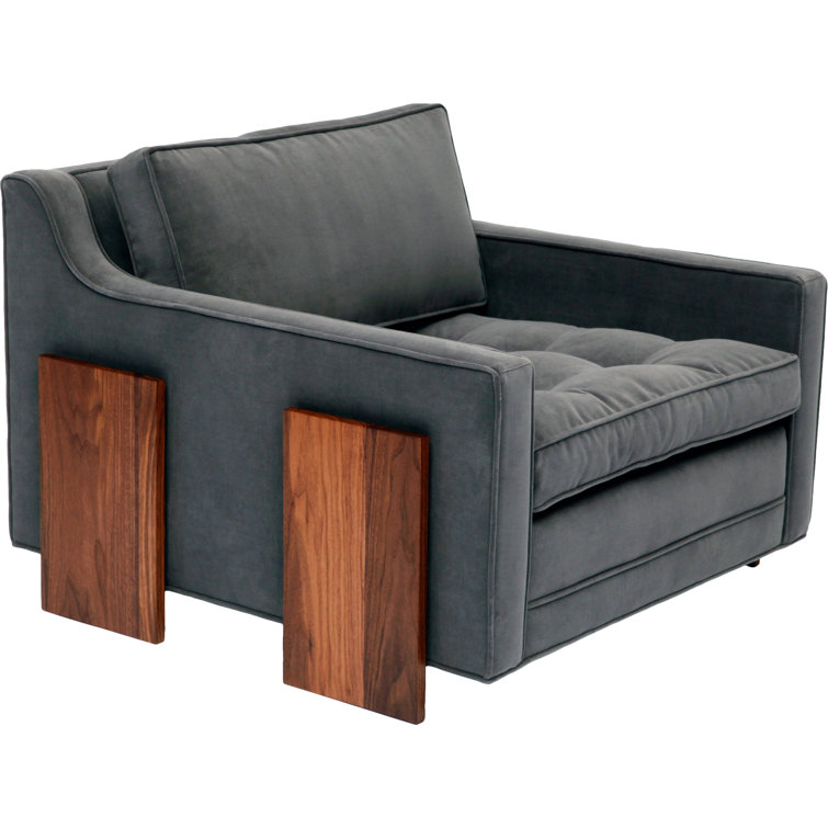 35" Wide Flannel Velvet Armchair with Walnut Legs