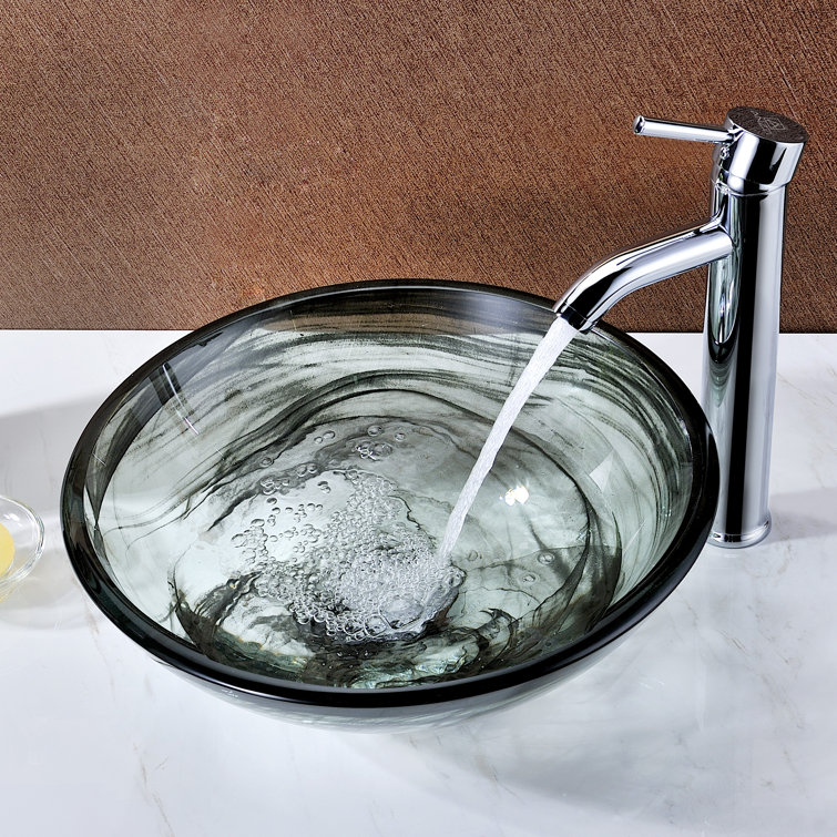 Smoky Green Tempered Glass Circular Vessel Sink