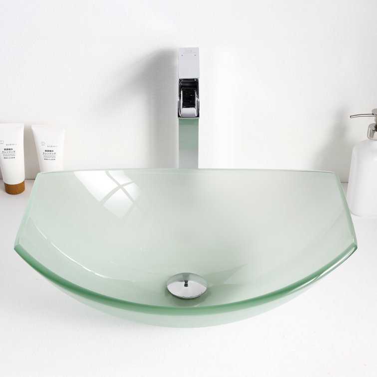 Lustrous Frosted Glass Oval Above-Counter Bathroom Sink