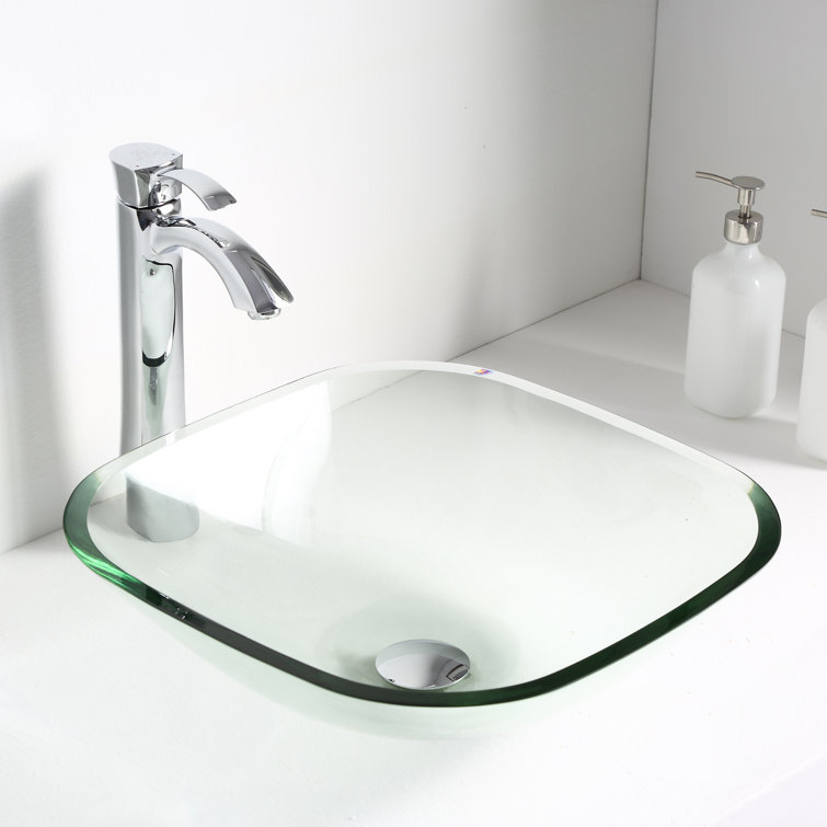 Cadenza 16.5'' Clear Tempered Glass Square Vessel Sink