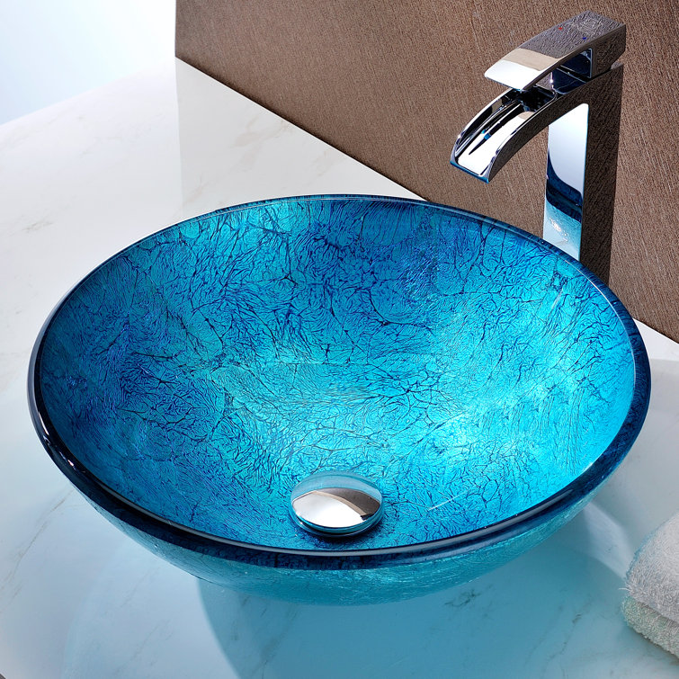 Emerald Ice 16.5'' Round Tempered Glass Vessel Bathroom Sink