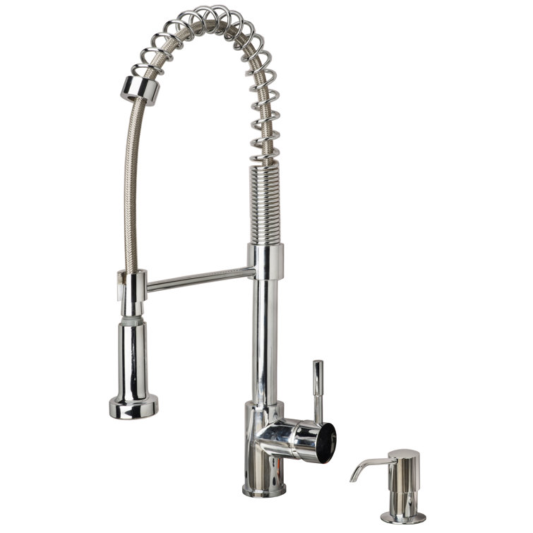 Chrome Single Handle Spring Pull-Down Kitchen Faucet with Soap Dispenser