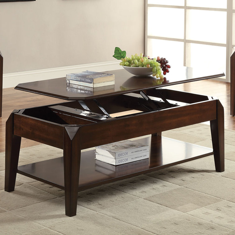 Walnut and Marble Lift-Top Rectangular Coffee Table with Storage