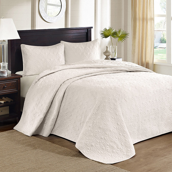 Cream King Reversible Microfiber Bedspread Set