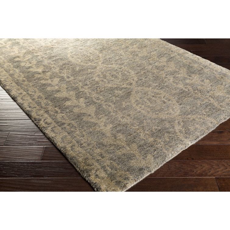 Gray Geometric Hand-Knotted Wool 2' x 3' Rug