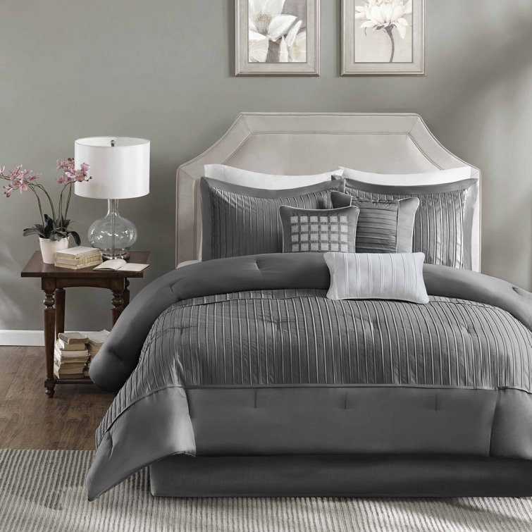 Trinity Taupe 7-Piece Polyester Charmeuse Queen Comforter Set