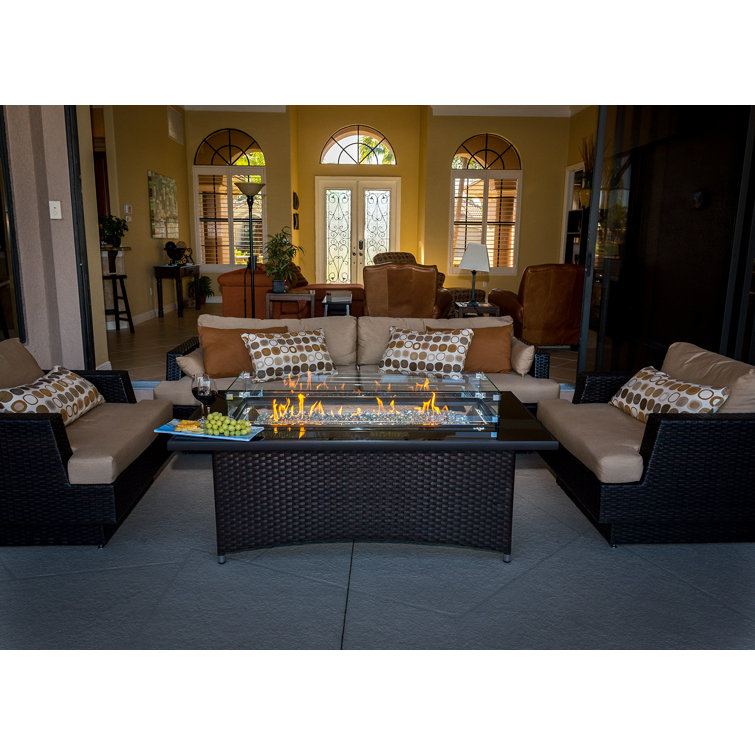 Balsam Wicker Base Gas Fire Pit Table with Glass Top