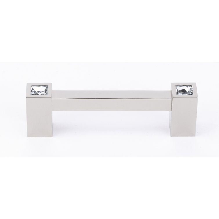 Polished Nickel Crystal 3 1/2" Bar Pull with Mounting Hardware