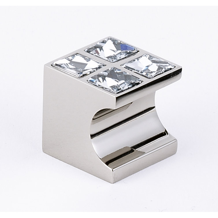Polished Nickel Square Crystal Cabinet Knob with Mounting Hardware