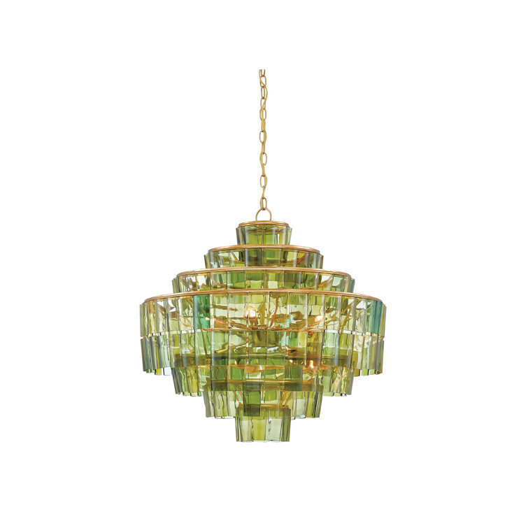 Sommelier 8-Light Green Glass and Gold Chandelier