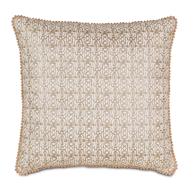 Gold and White Cotton Art-Deco Square Pillow