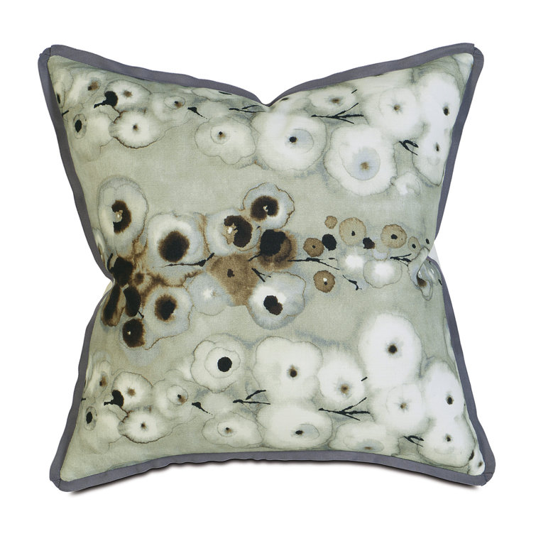 Floral Embroidered Cotton Square Throw Pillow with Feather Fill