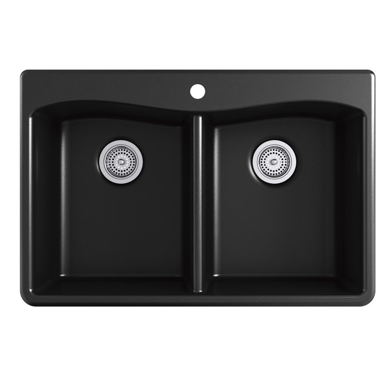 Kennon Matte Black 33" Double Basin Drop-In Kitchen Sink