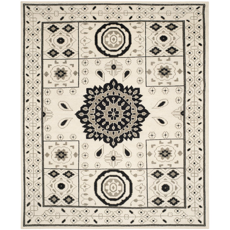 Kenya Hand-Knotted Ivory and Grey Pure Wool Rug - 9' x 12'