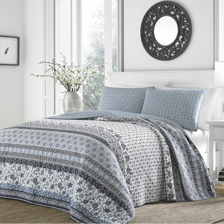 Blue Cotton King Reversible Quilt Set